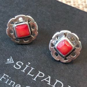 Silpada Lady in Red Sterling Coral Stud Earrings